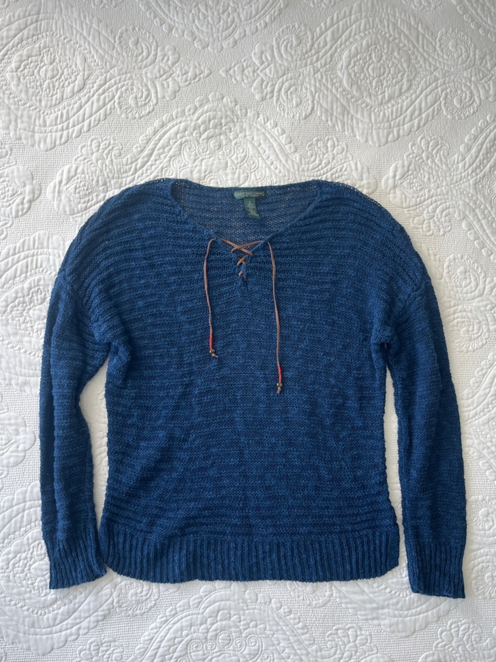 Ralph Lauren Lace-Up Linen and Cotton Sweater - Blue